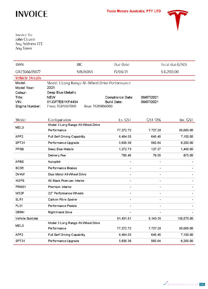 Download USA Tesla invoice Photoshop template